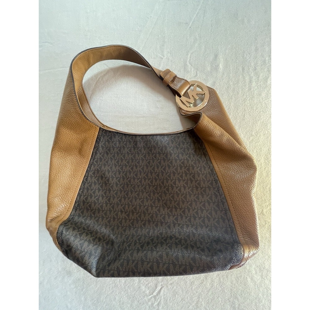 Michael Kors Fulton Hobo Shoulderbag Brown & Gold pebbled leather Magnetic Snap